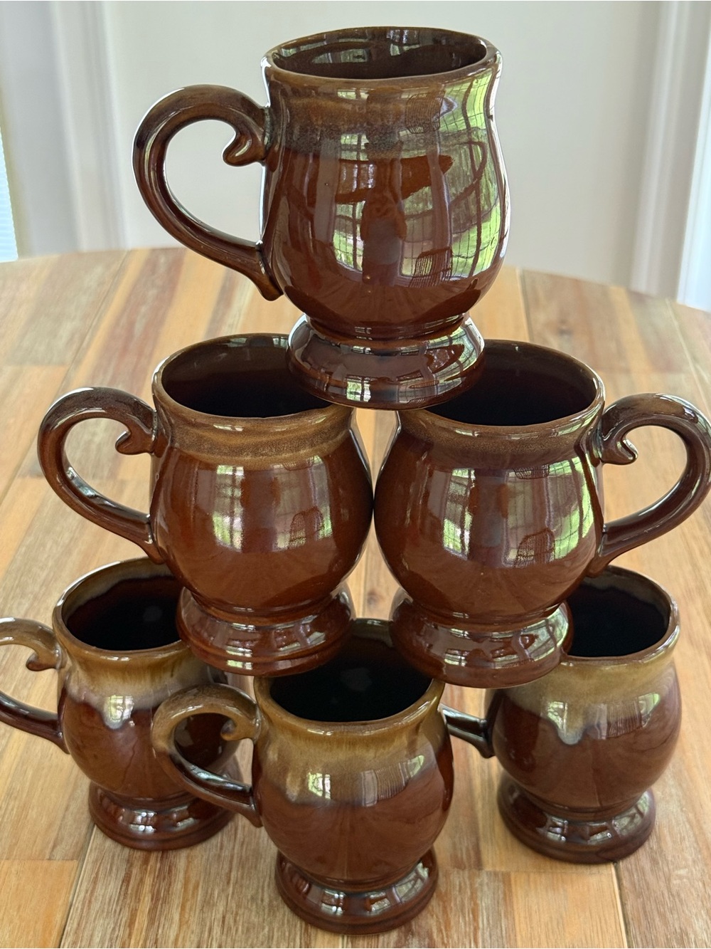 Vintage Drip Glaze Brown Ceramic Mugs Set of 6